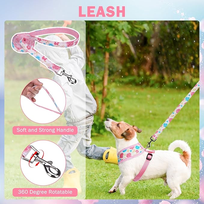 SCENEREAL Small Dog Harness Collar and Leash Set, Adjustable No Pull Pet Harnesses, No Chock Soft Mesh Step in Vest for Doggie Puppy Medium Dogs Cats Girl or Boy,Chihuahua, Yorkie, Outdoor Walking