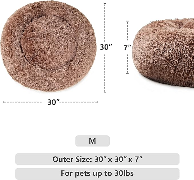 Dog Beds for Medium Dogs Washable Donut French Bulldog Ded Calming Cat Bed for 2 Cats 30 Inches Fluffy Cozy Puppy Bed Washable Anti Anxiety Brown