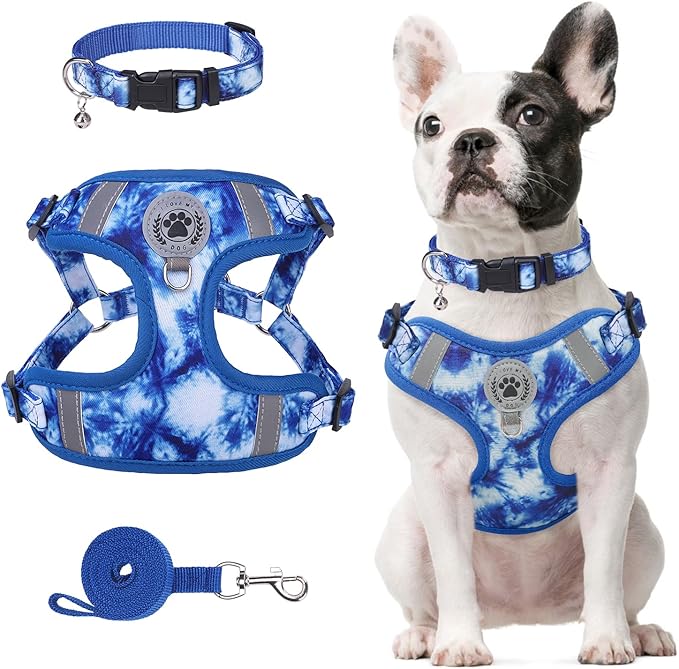 BEAUTYZOO Dog Harness Collar and Leash Set, No Pull Step in Pet Harness for Small Sized Dogs, Adjustable No Escape Puppy Vest Harnesses Outdoor Walking Running, Soft Reflective Vest, Dark Blue XS