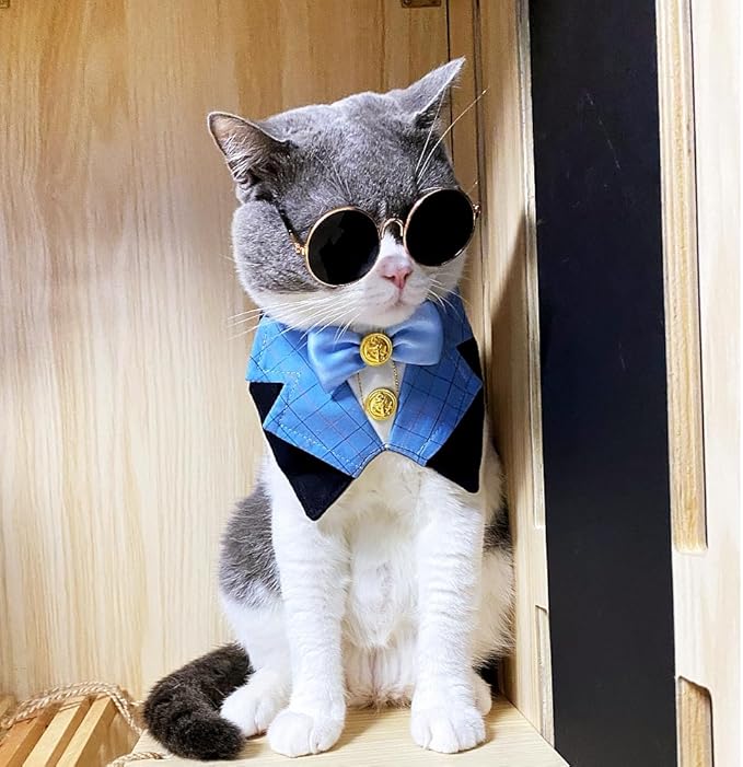 Dog Tuxedo Formal Cat Birthday Costume Cat Dog Formal Wedding Attire (Blue)