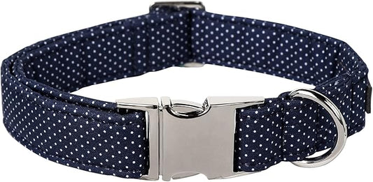 Lionet Paws Boy Dog Collar, Comfortable Adjustable Cute Navy Blue Collar with Metal Buckle for Male Dogs, Medium, Neck 13.5-22 inches
