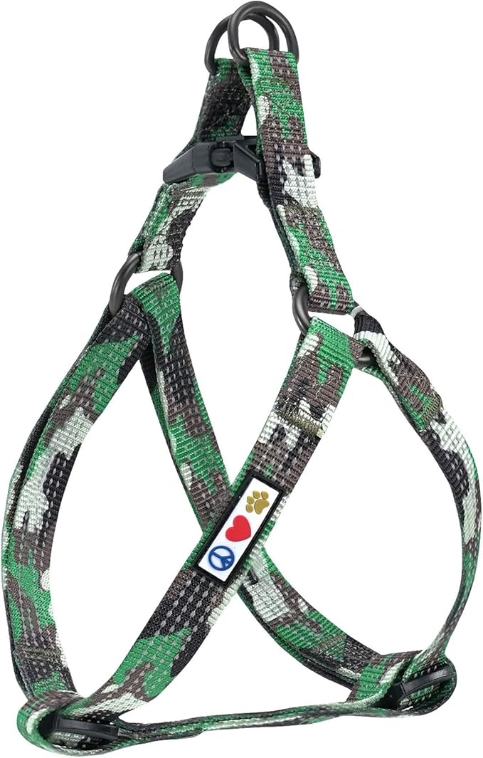 Pawtitas Camouflage Green Dog Harness - Adjustable, Reflective Step-in Harness for Large Dogs