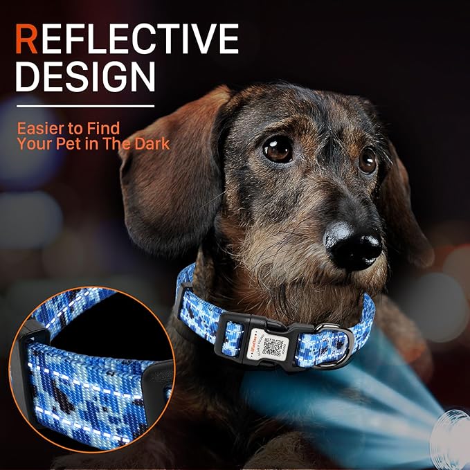 Reflective Dog Collars for Medium Dogs Soft Nylon Camo Blue Sized S