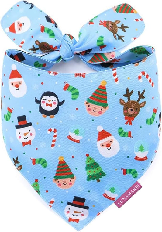 Luxury Pet Birthday Bandanas -Premium & Silky Poly Fabric | 100% Handmade | Custom Shape Dual Layered (Santa's North Pole, Small)