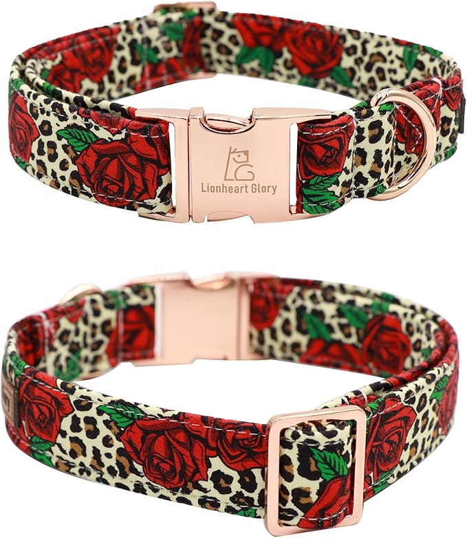 Lionheart Glory Cute Floral Pattern Pet Collar with Rose, Adjustable for Small Dogs