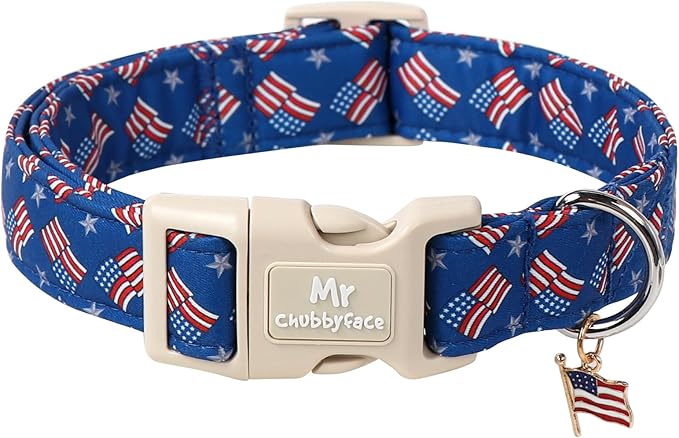 American Flag Dog Collar, 4th of July Puppy Collar with Plastic Buckle, Patriotic Puppy Collar for Small Medium Large Dogs
