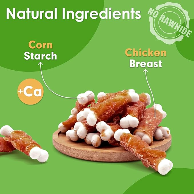 MON2SUN Dog Treats, 2.3 Inch Chicken Wrapped Calcium Bones, Rawhide Free Chews for Puppy and Small Dogs, Training Treats for Teeth Cleaning and Fresh Breath (28 Count - Pack of 5)