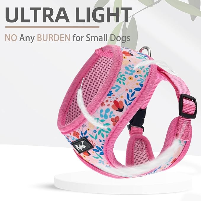PUPTECK Soft Mesh Dog Harness and Leash Set Pet Puppy Cat Comfort Padded Vest No Pull Harnesses, Pink Floral, XS