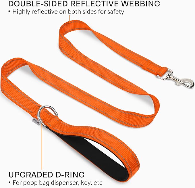 Joytale Double-Sided Reflective Dog Leash, 6 FT/5 FT/4 FT, Padded Handle Nylon Heavy Duty Leashes for Medium & Large Dogs Walking, Orange, 5FT