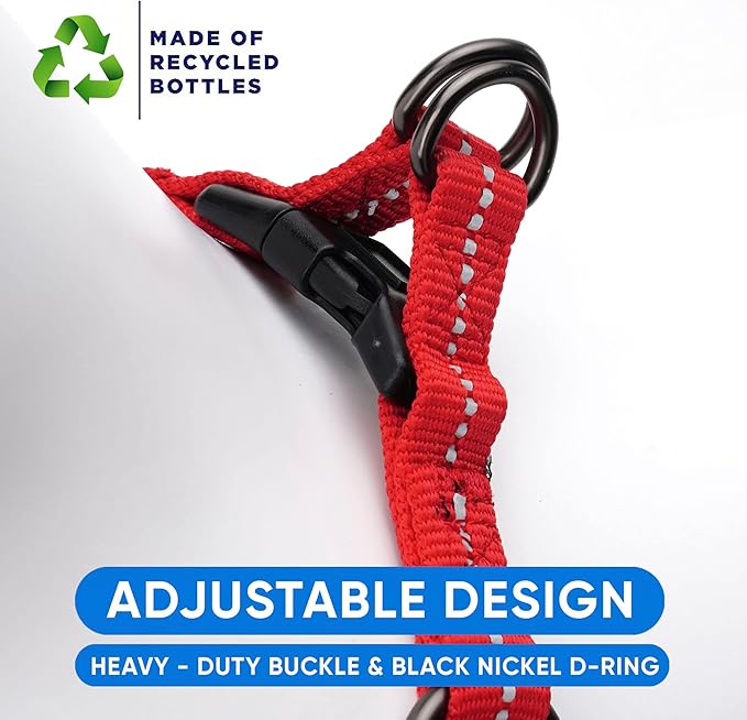 Pawtitas Recycled Dog Harness with Reflective Stitched a Puppy Harness Made from Plastic Bottles Collected from Oceans Extra Small Red Chilli