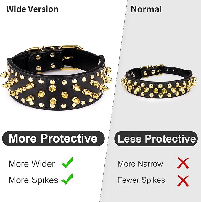 Wide Gold Spiked Dog Collar, Epesiri Dog Chain Collars, Mushroom Rivet PU Leather Dog Collars, Adjustable Durable Spike Studded Pet Collar for Pitbull Mastiff Bulldog Pugs Husky Rottweiler