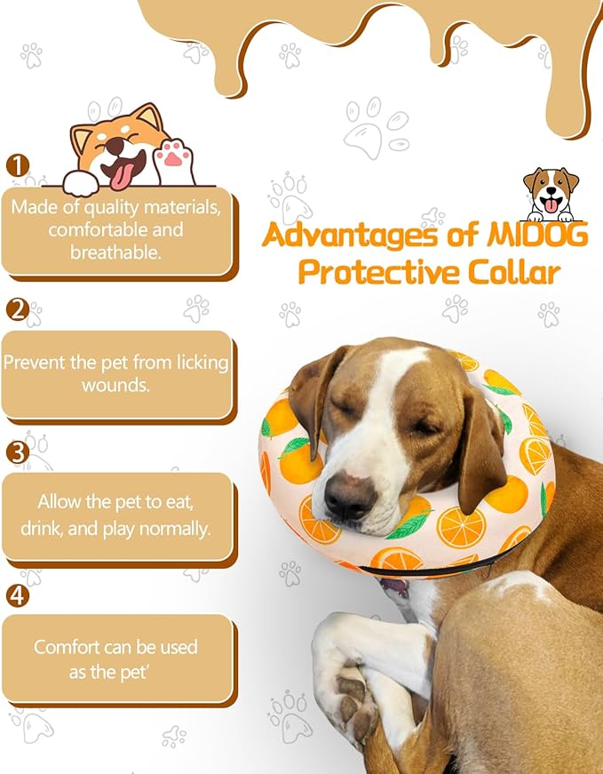 Dog Cone Collar for Small to Large Dogs for After Surgery, Pet Inflatable Neck Donut Collar Soft Protective Recovery Cone for Dogs and Cats - Alternative E Collar Does Not Block Vision - Orange,S