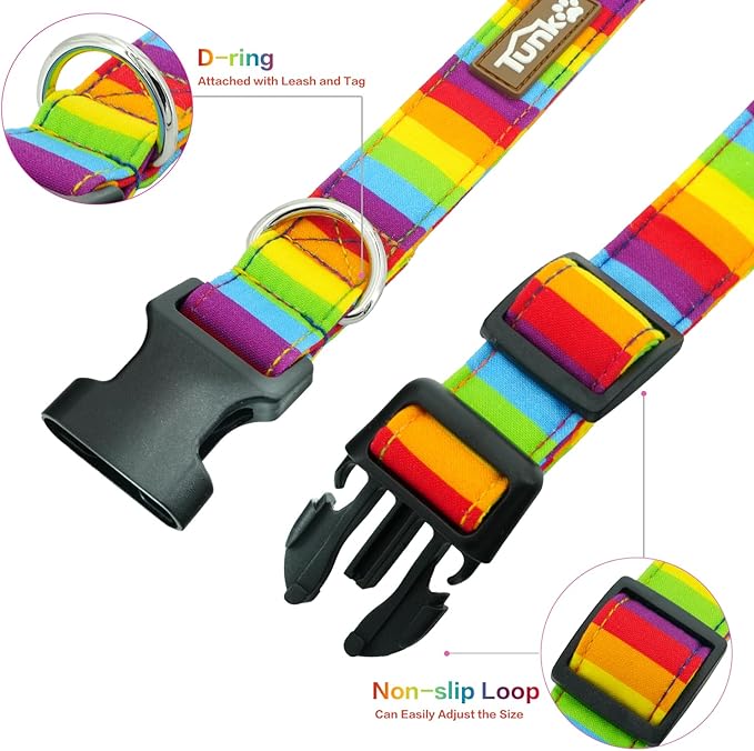 Tunkoo Rainbow Dog Collar, Cute Adjustable Yellow Collar for LGBT Pride Month, Dog Collar with Strong Plastic Buckle - for Small Medium Large Pets, L