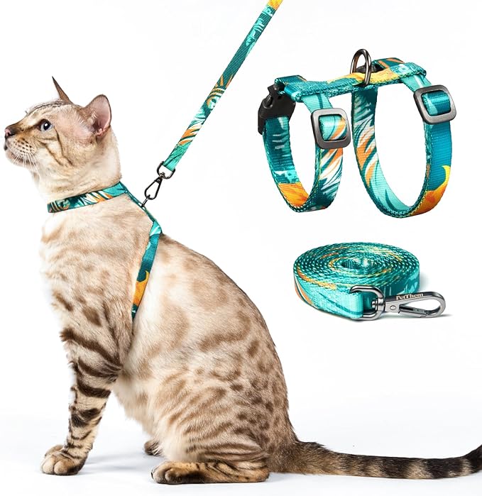 Cat Harness and Leash Set - Escape Proof Adjustable Cat Harness, Comfortable Soft Lightweight, Use Safe & Easy, Walking Travel Kitten Harness for Small Medium Large Cats (Green Cat Lady)
