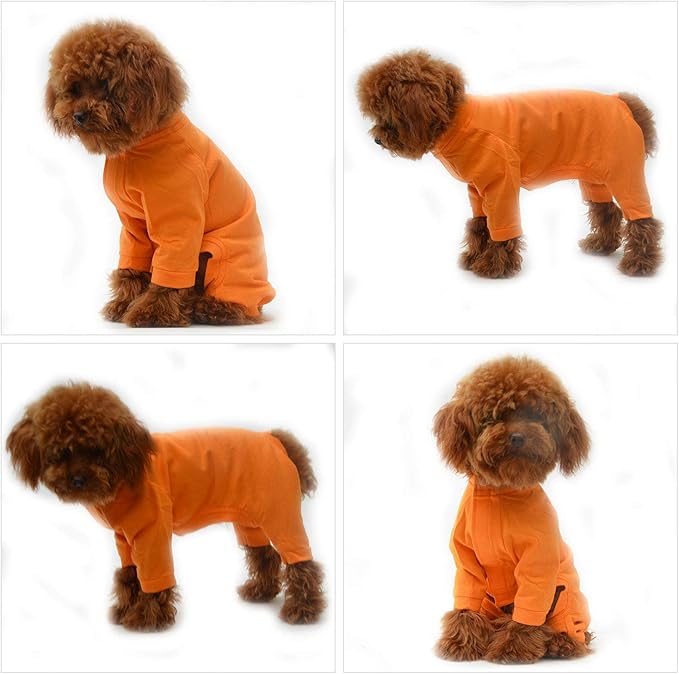 Lovelonglong Four Feet Dog Lightweight Pajamas, Pure Cotton Dog Jumpsuits 4 Legs Dog Onesies T-Shirt Stylish PJS Puppy Costume for Large Medium Small Dogs Orange XL