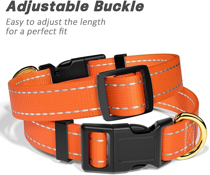 Reflective Dog Collar for Extra Small Dogs Cats, Cute Adjustable Heavy-Duty Nylon Puppy Collars for Boy and Girl Female, Soft Pet Accessories with Quick Release Buckle, Neck 8-12", Orange