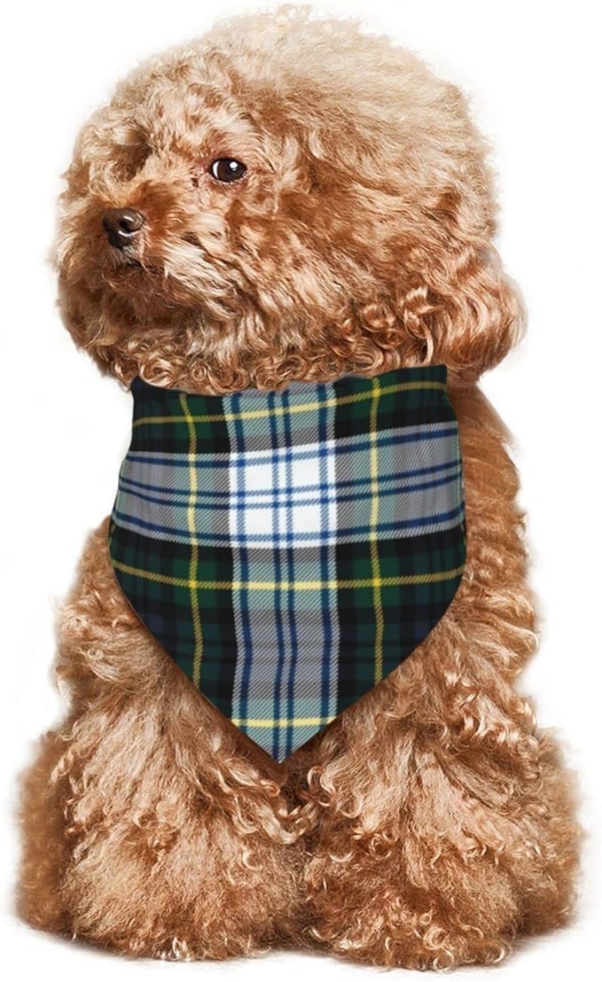 Pet Triangle Scarf, Plaid Tartan Clan Gordon Scottish Green White Bandana for Cats Dogs, Pet Clothing Accessory for Small to Large Pets