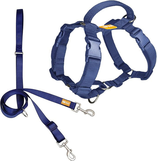 DF Martingale No Pull Dog Harness and Two Point Control Training Leash for Dog Walking Only Works with Martingale Harnesses, Dark Navy Blue, Chest 22"-28"