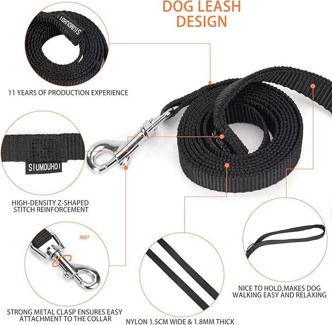 6 FT Puppy Leash, Strong Traditional Style Leash with Easy to Use Collar Hook,Dog Lead Great for Small and Medium and Large Dog (Blue, 5/8 in x 6 ft)