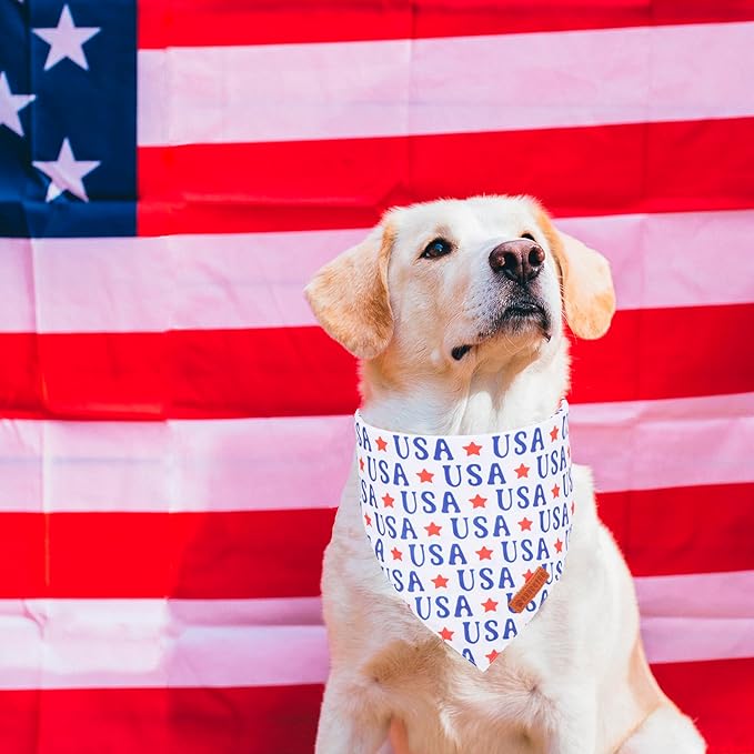 ADOGGYGO 4th of July Dog Bandanas, American Flag Pet Scarf, Multi Size Offered, White Blue Flag Bandana for Extra Large Dogs Pets (X-Large)