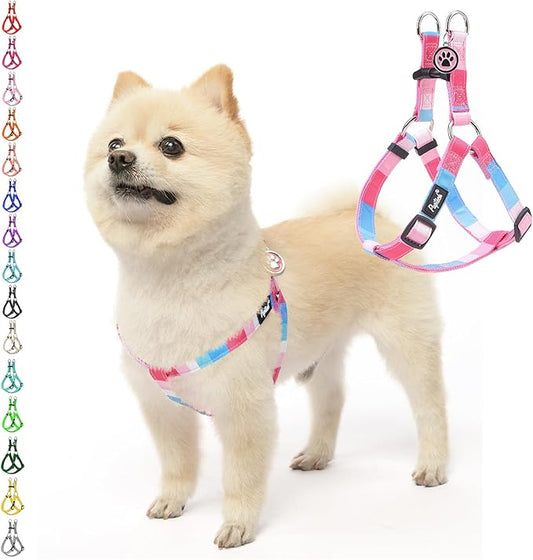 PUPTECK No Pull Dog Harness Soft Adjustable Basic Nylon Step in Puppy Vest Outdoor Walking with ID Tag, Striped Pink, S
