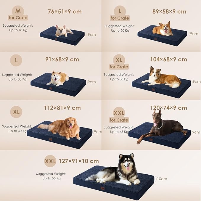 EHEYCIGA Orthopedic Medium Dog Beds for Small Dogs with Removable Washable Cover for Crate, Navy, 30x20
