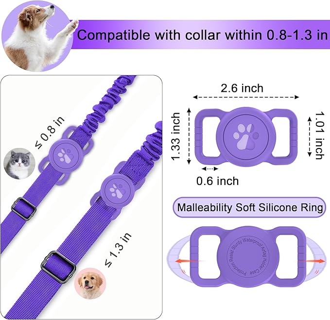 SANKALA Airtag Dog Collar Holder, [1 Pack] Waterproof Dog Airtag Holder, Silicone Full Body Covered Anti-Lost Protective Apple Air Tag Holder for Pet Collar - Fits All Width Collars, Dark Purple