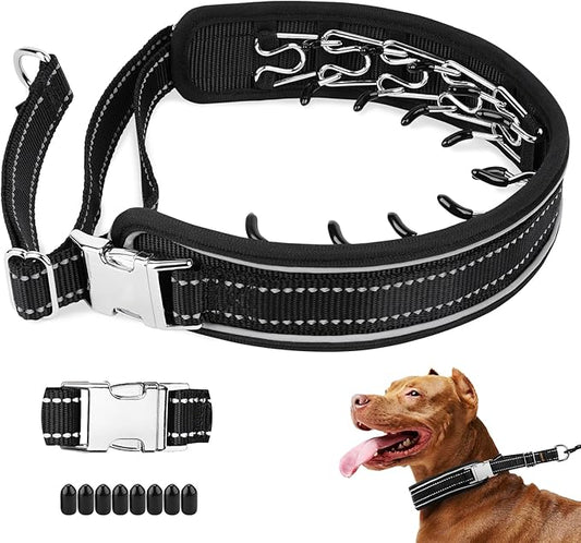 Mayerzon Prong Collar for Large Medium Dogs, Patented Reflective Pinch Collar with Metal Buckle, No Pull Adjustable Hidden Covered Dog Walking Training for Pitbull German Shepherd Doberman