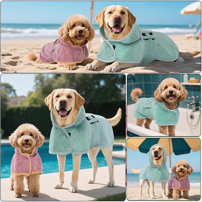 DENTRUN Dog Robes for After Bath - Super Absorbent & Fast Drying Coat with Hood, Bathrobe Beach Essentials, Bath Towels for Drying Dogs Large, Bath/Beach/Swimming Quick Dry Towel Robe