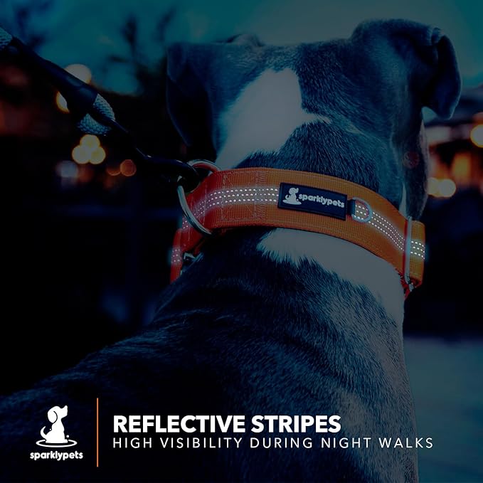 SparklyPets Heavy Duty Wide Dog Collar with Quick Release Chrome Buckle – Thick Tactical Dog Collar with Reflective Stripes & Soft Lining – for Large & Medium Breeds