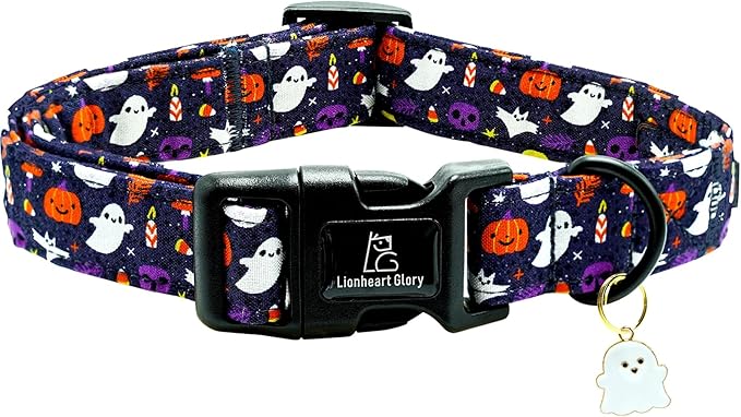 Lionheart glory Dog Collars Fall Halloween Pumpkin Collar Dog Heavy Comfortable Adjustable Dog Collar for Large Dogs, Ghost, Pumpkin