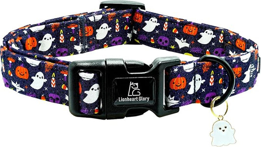 Lionheart glory Dog Collars Fall Halloween Pumpkin Collar Dog Heavy Comfortable Adjustable Dog Collar for Large Dogs, Ghost, Pumpkin