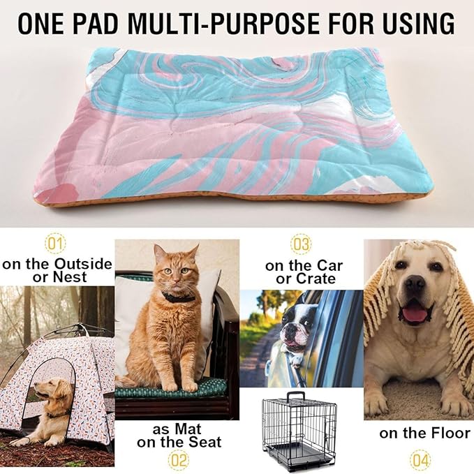 Blue-Pink Marble Texture Pet Beds, Soft Dog or Cat Beds Ideal for Dog Crates, Machine Wash & Dryer Friendly (18" x 24")