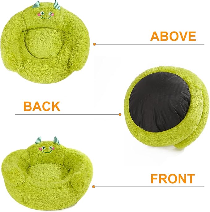Jiupety Calming Donut Pet Bed, Plush Anti-Anxiety Dog & Cat Bed for Small Pets, Soft Indoor Cuddler Bed with Non-Slip Bottom, Medium (24"x24"x14"), Green