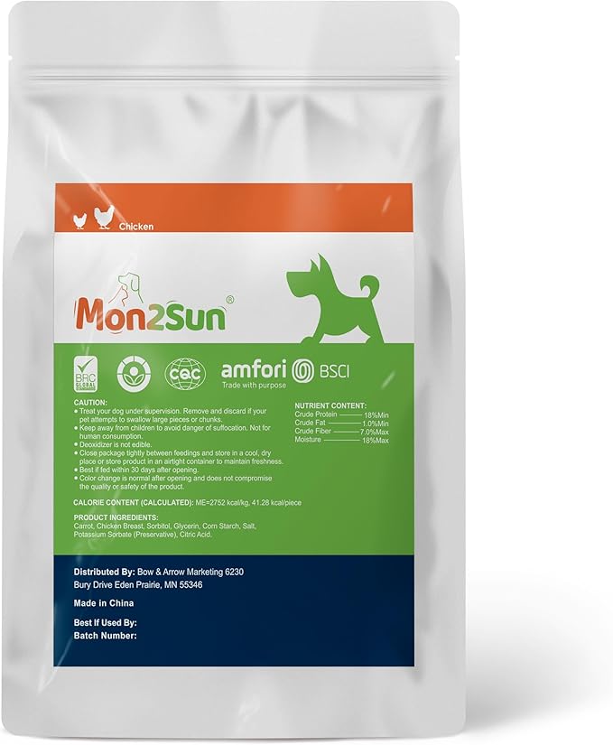 MON2SUN Rawhide Free Dog Treats, Chicken Wrapped Carrot Snacks, Healthy and Natural Chews for Small Dogs, 10.6oz (15 Count - Pack of 1)
