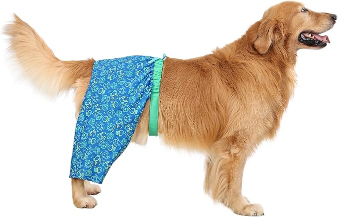 HDE Dog Swim Trunks Hawaiian Board Shorts Beach Pool Swimsuit for XS to XXL Dogs Glowing Sea Creatures - L