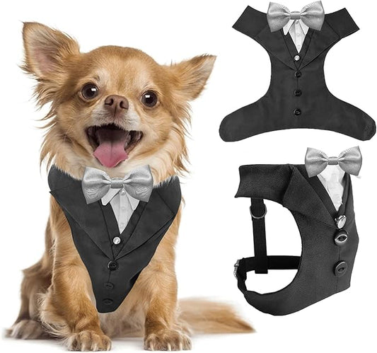 Dog Tuxedo for Wedding Outfit, Dog Suit and Tie Costumes for Birthday, Halloween, Cosplay, Christmas Party, Pet Formal Wear with Bowtie, Tux for Small Dogs, Chihuahua, Bichon, Maltese, Cats