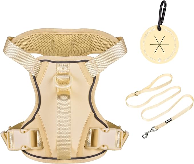 Petmolico Dog Harness for Small Dogs, Cute Harness Vest with Two Leash Clips and Soft Handle, Reflective Easy Walk Puppy Vest - Camel, Medium