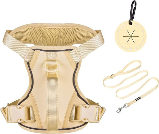 Petmolico Dog Harness for Small Dogs, Cute Harness Vest with Two Leash Clips and Soft Handle, Reflective Easy Walk Puppy Vest - Camel, Medium