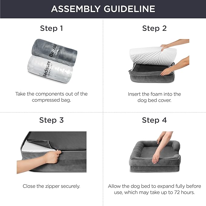 Bedsure Orthopedic Dog Beds Large Sized Dog - Washable Large Dogs Bed Waterproof, Big Comfort Pet Couch with Washable Removable Cover, Supportive Foam Pets Sofa with Nonskid Bottom, Dark Grey