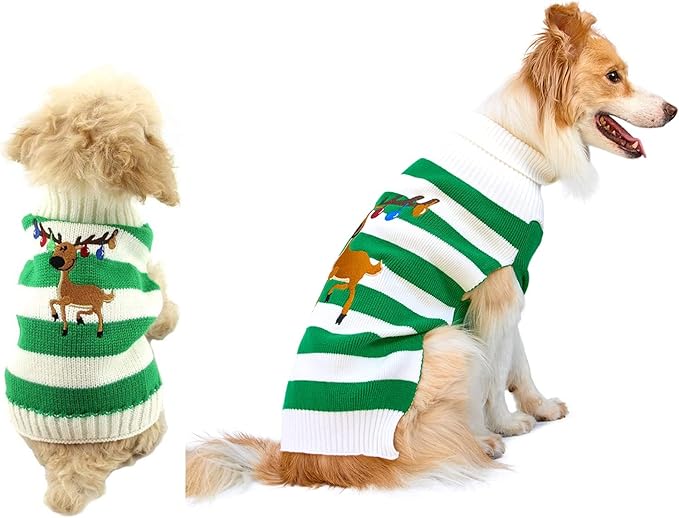 NACOCO Dog Sweater Pet Christmas Elk Bells Sweaters Halloween Reindeer for Small Dog and Cat(Green,XXS)
