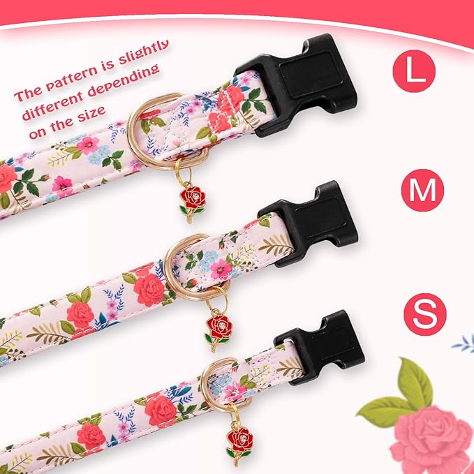 Cute Rose Dog Collar for Small Medium Large Dogs Special Design Cute Pink Rose Dog Collar for Girl Female Dogs Soft Adjustable Rose Puppy Collars for Girl Female Dogs M