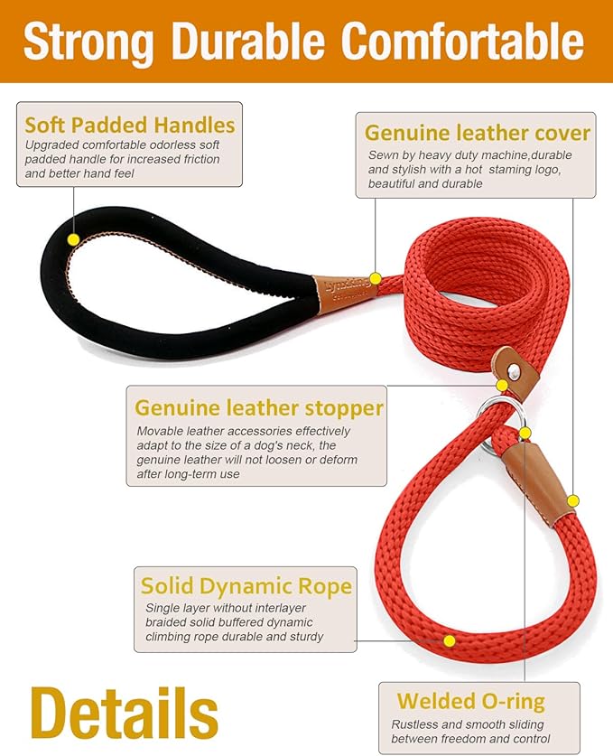 lynxking Dog Leash Slip Lead 5 6 8 FT Dog Training Leash Strong Heavy Duty Braided No Pull Training Lead Leashes for Small Medium Large Dogs