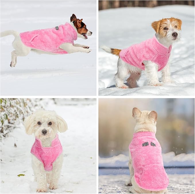 SCENEREAL Fleece Vest Dog Sweater, Dog Jacket with Harness Built in Pocket for Small Medium Dogs, Pet Cold Weather Coat with Soft Lining, Plush Warm Pullover Clothes for Puppy Boys Girls