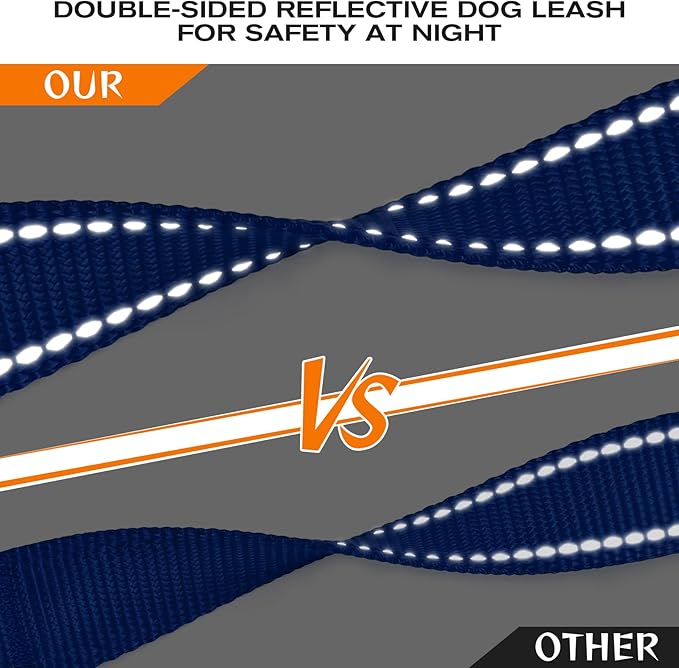 Joytale Dog Leash Heavy Duty for Large Dogs That Pull, Double Handle for Traffic Control, Double-Sided Reflective Leashes for Large Medium Dogs Night Safety, 4FT, Royal Blue