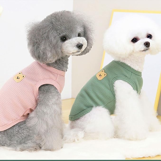 Cotton Dog Shirt Summer Lightweight Pet T-Shirts Soft Breathable Stretchy Cats Dogs Tee Shirt Sleeveless Vest Dog Apparel for Medium Small Dog Clothes 2PCS Green&Pink