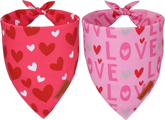 ADOGGYGO Valentine Dog Bandana, Heart and Love Pet Scarf, Premium Durable Fabric, Red Pink Valentine Bandanas for Large and Extra Large Dogs (X-Large)
