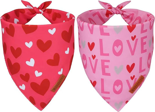 ADOGGYGO Valentine Dog Bandana, Heart and Love Pet Scarf, Premium Durable Fabric, Red Pink Valentine Bandanas for Large and Extra Large Dogs (X-Large)