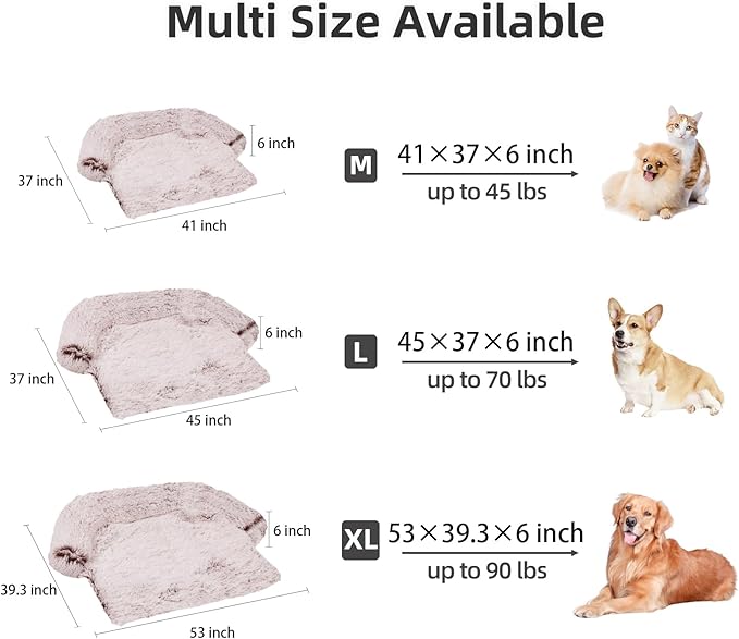 Calming Dog Bed Fluffy Plush Dog Mat for Furniture Protector with Removable Washable Cover for Large Medium Small Dogs and Cats (Medium, Rust White)