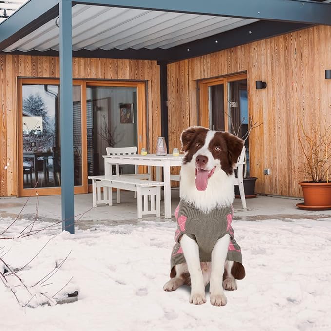 PAWCHIE Classic Dog Sweater Knit Turtleneck, Plaid Knitwear Sweaters, Warm Clothes for Medium Dogs